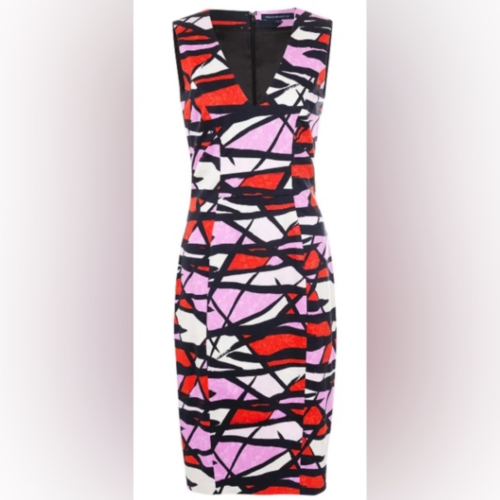 French Connection Shadow Dance V-neck Sleeveless Geometric Sz 6 ColourBlock
